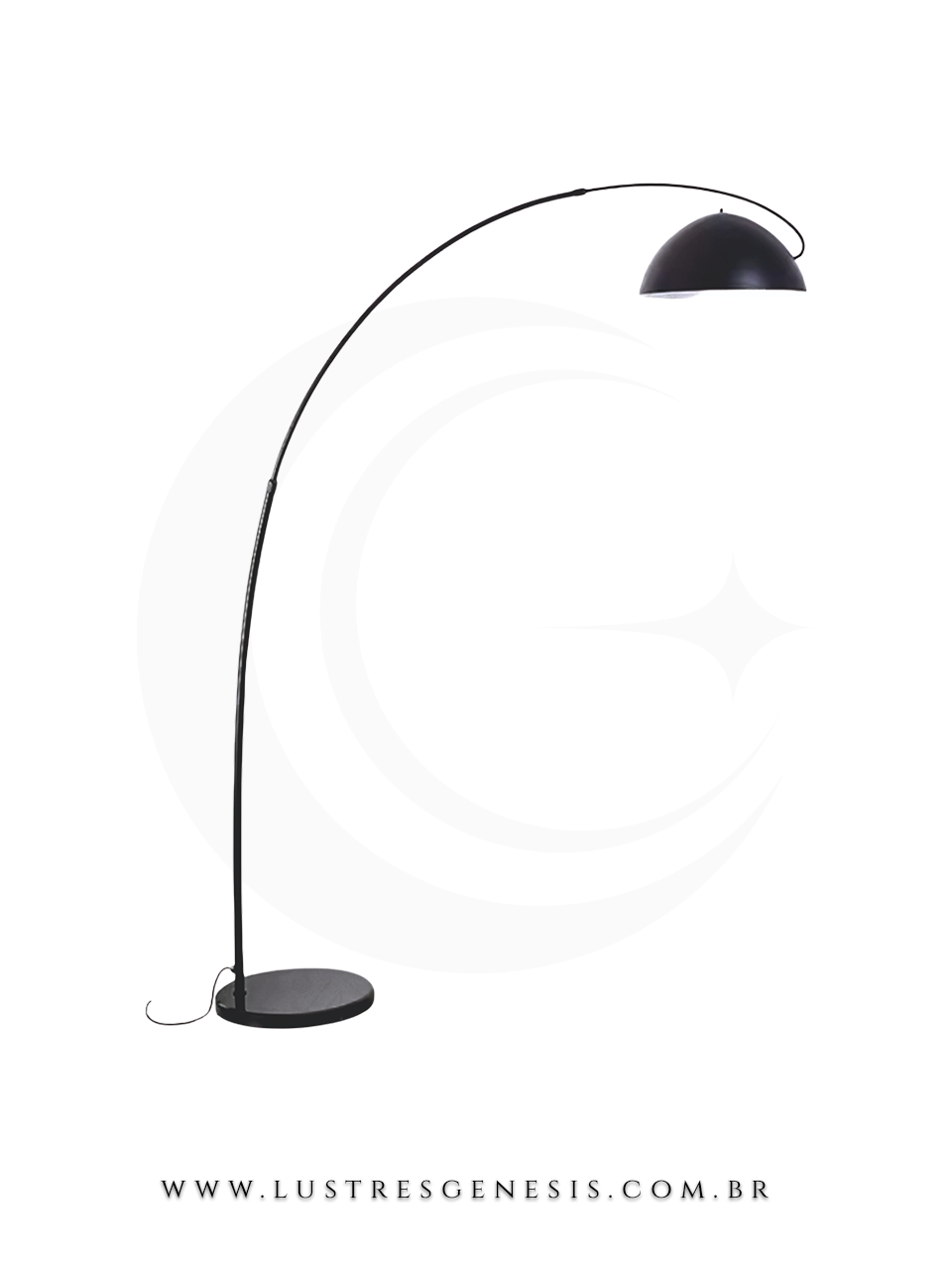 Abajur de chão com cúpula de metal preta modelo Arched, ideal para sala de estar, quartos e escritórios, marca Sindora.